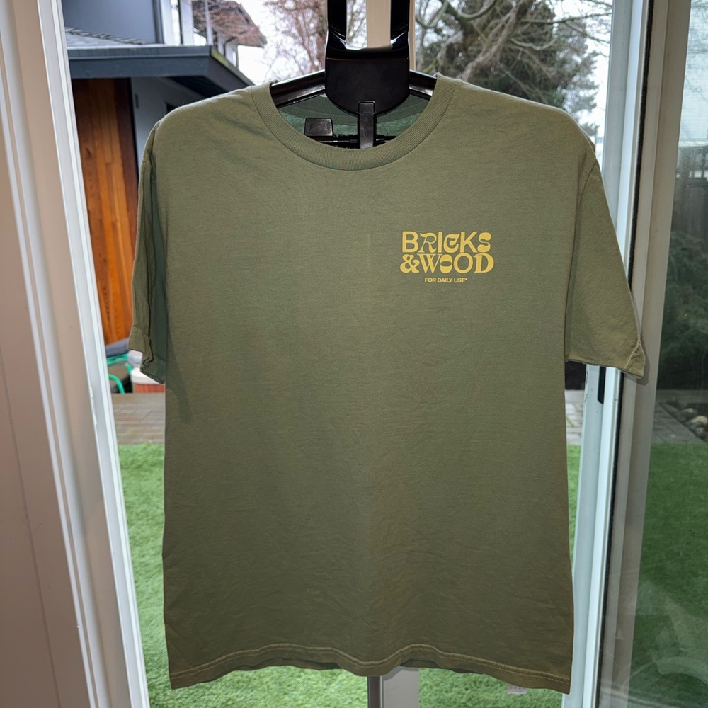 Bricks & Wood Olive Green Tee with Yellow Logo